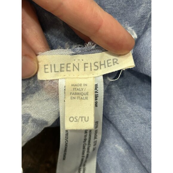 Eileen Fisher Blue White Tie Dye Whisper Silk Lightweight Scarf Made In Italy - Picture 3 of 9